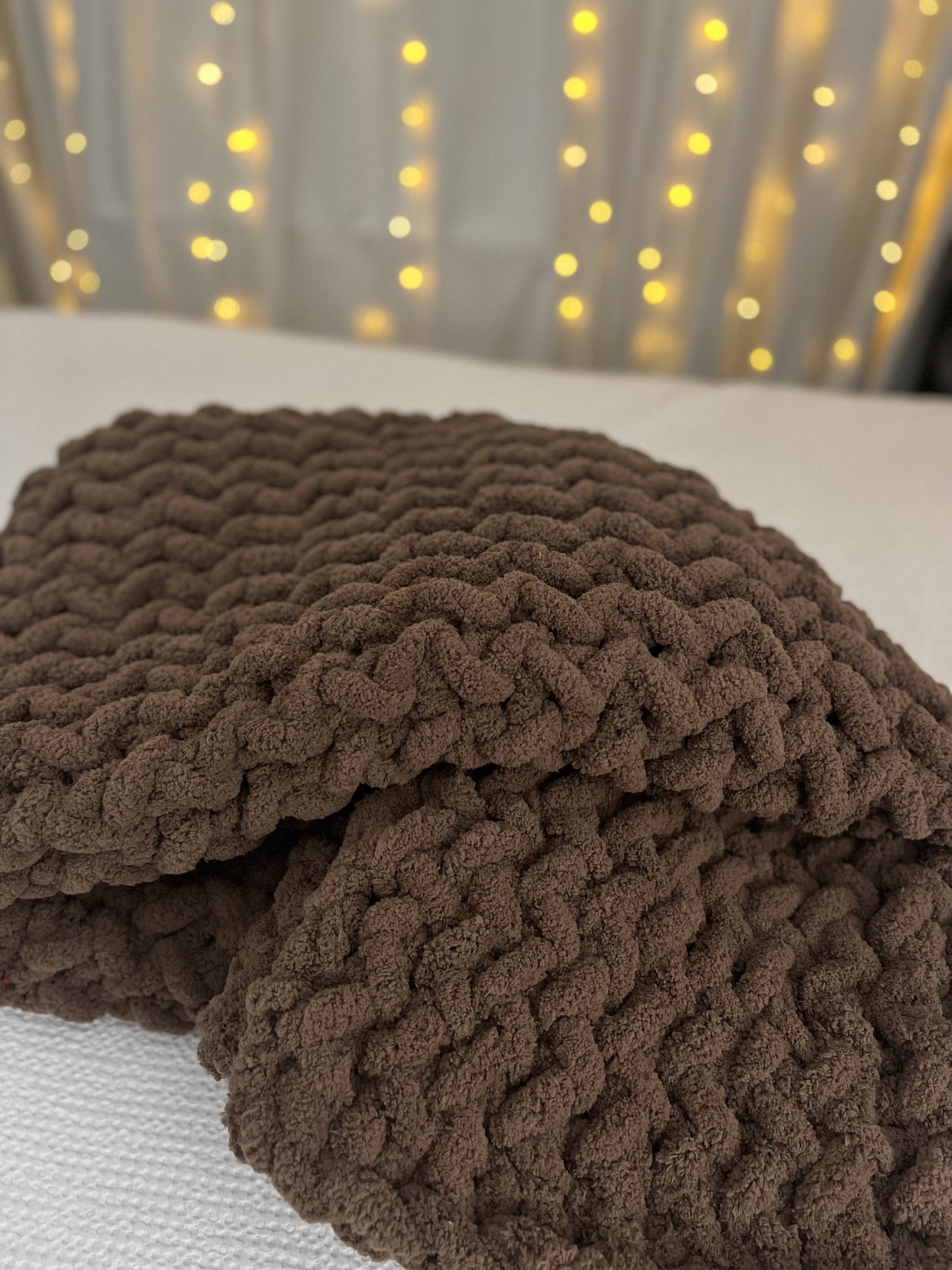 Brown Herringbone Chunky Knit Throw