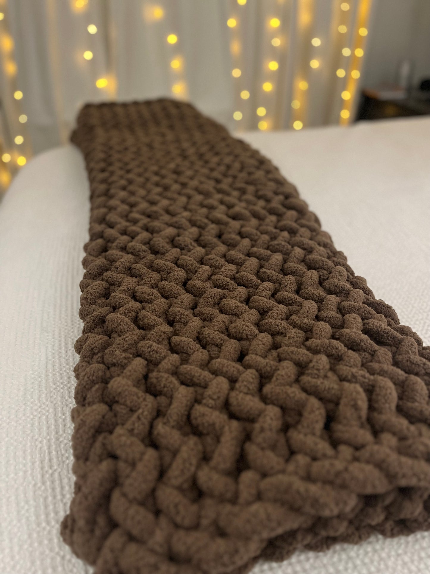 Brown Herringbone Chunky Knit Throw