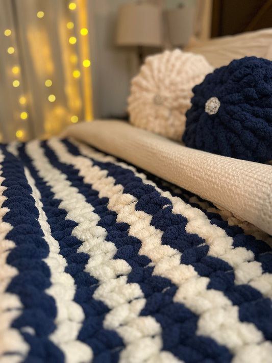 Navy and White Striped Chunky Knit Throw