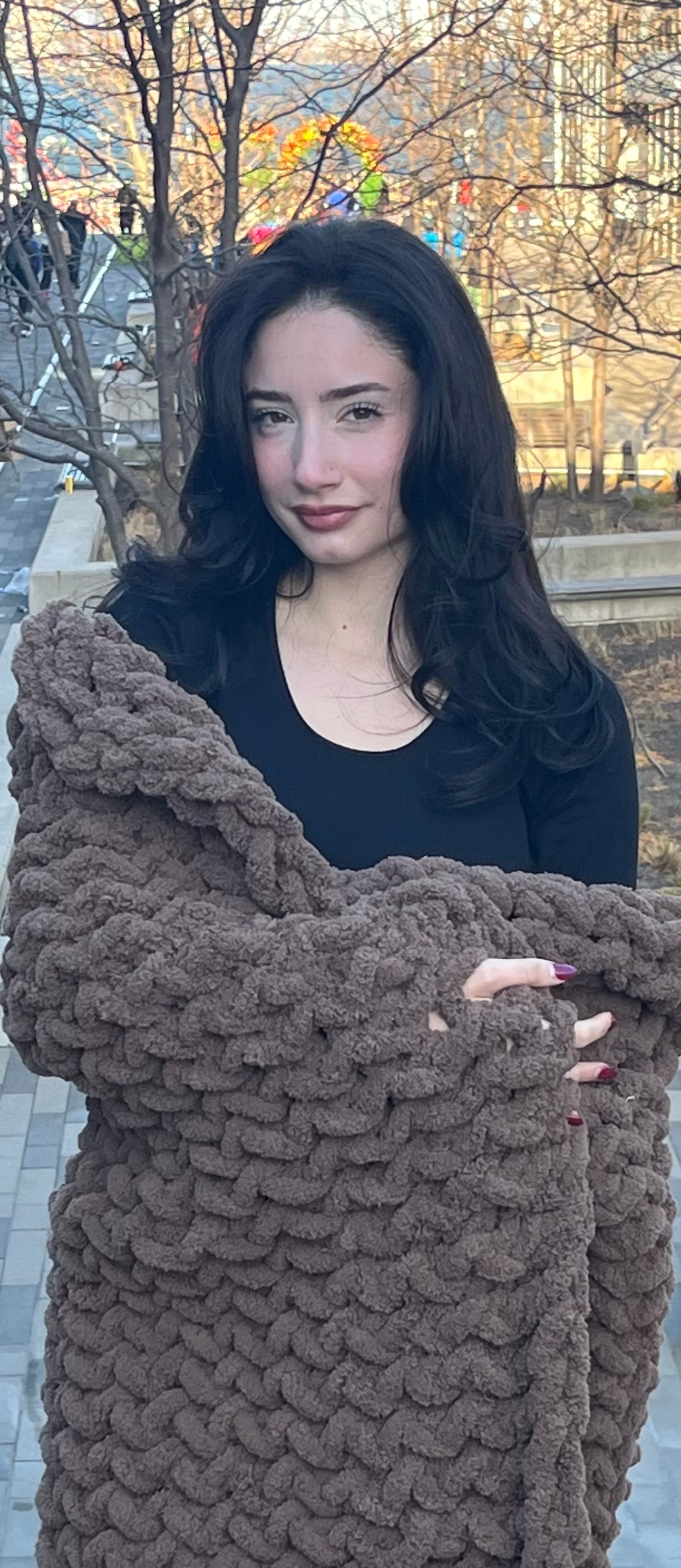 Brown Herringbone Chunky Knit Throw