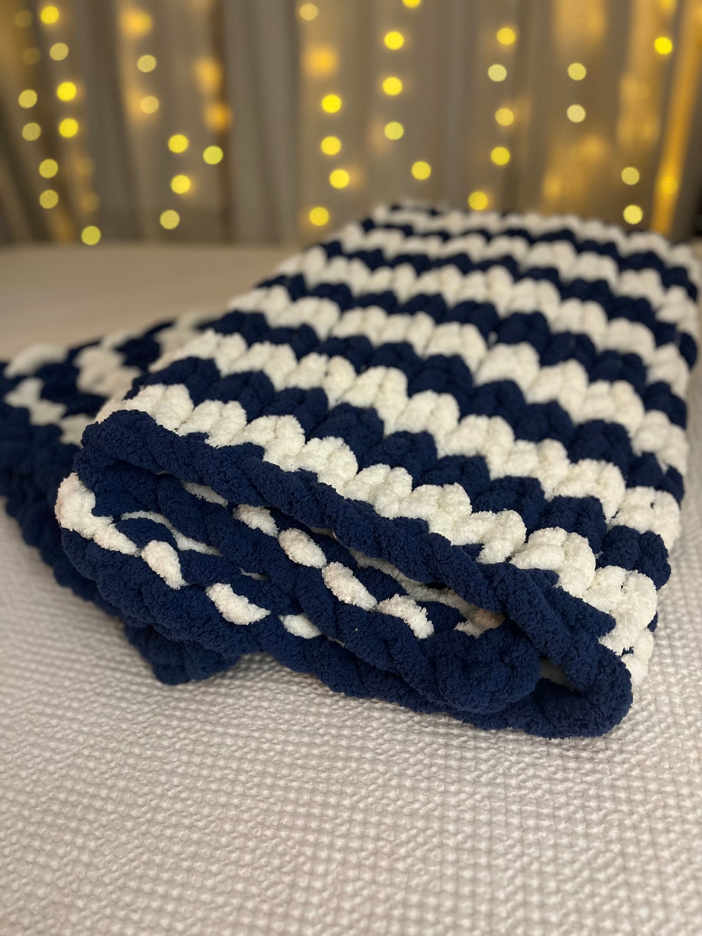 Navy and White Striped Chunky Knit Throw