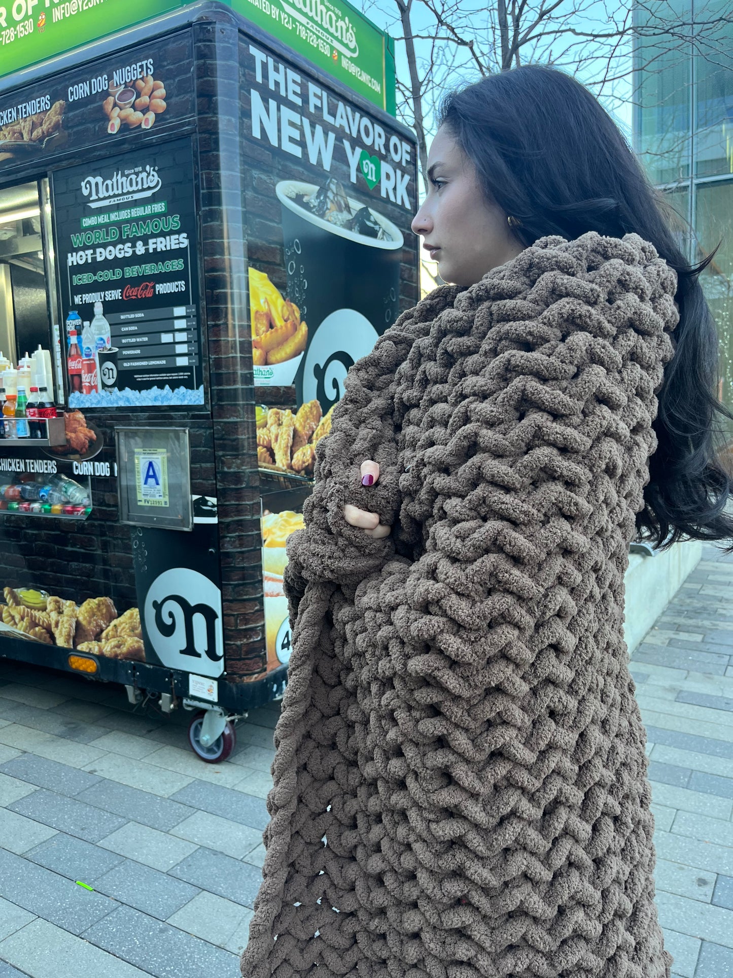 Brown Herringbone Chunky Knit Throw