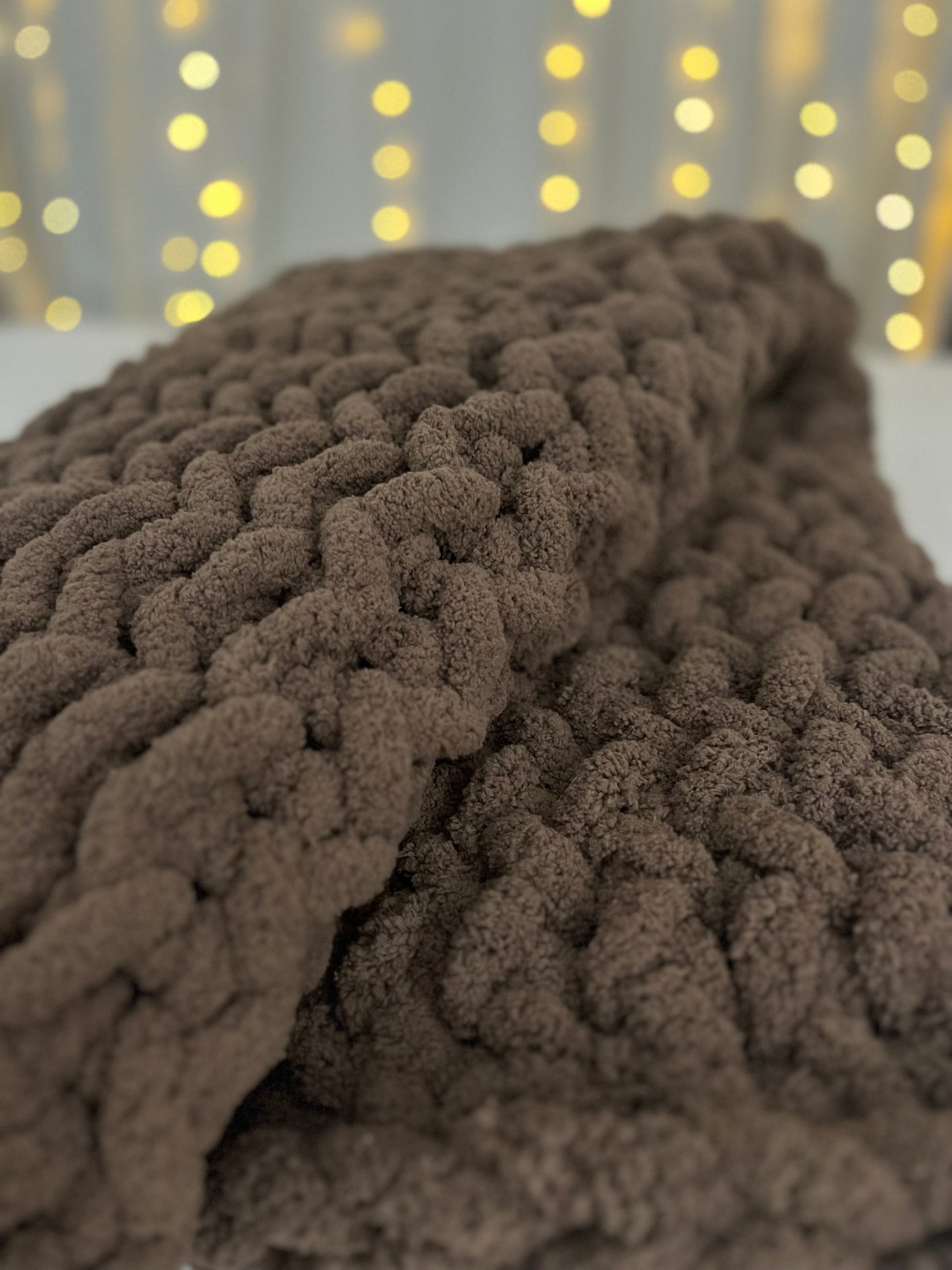 Brown Herringbone Chunky Knit Throw